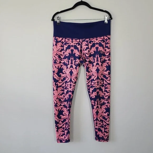 Stylish Pink and Blue Patterned Women's Leggings - Picture 2 of 10